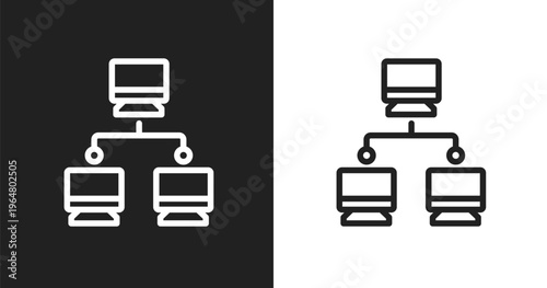 Computer networks icon. Linear black, white icon from computer functions collection. Outline computer networks vector. Thin line symbol isolated on white and black background