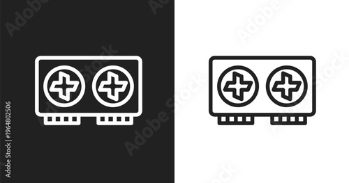 Graphics card icon. Linear black, white icon from hardware collection. Outline graphics card vector. Thin line symbol isolated on white and black background