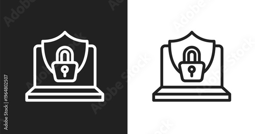 Internet security icon. Linear black, white icon from computer functions collection. Outline internet security vector. Thin line symbol isolated on white and black background