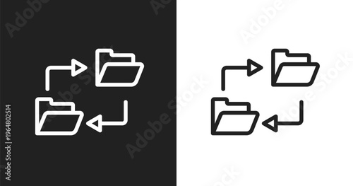 Data synchronization icon. Linear black, white icon from computer functions collection. Outline data synchronization vector. Thin line symbol isolated on white and black background