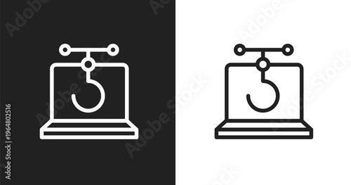 Phishing icon. Linear black, white icon from cyber security collection. Outline phishing vector. Thin line symbol isolated on white and black background