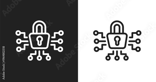 Cyber security icon. Linear black, white icon from cyber security collection. Outline cyber security vector. Thin line symbol isolated on white and black background
