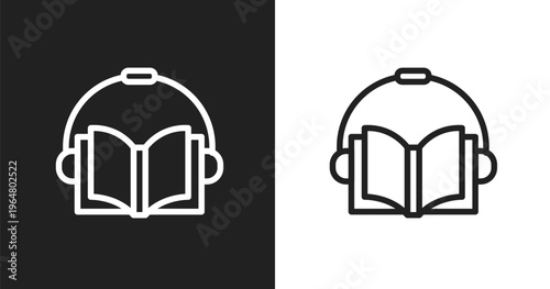 Audiobook icon. Linear black, white icon from online learning collection. Outline audiobook vector. Thin line symbol isolated on white and black background