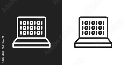 Binary code icon. Linear black, white icon from artificial intelligence collection. Outline binary code vector. Thin line symbol isolated on white and black background