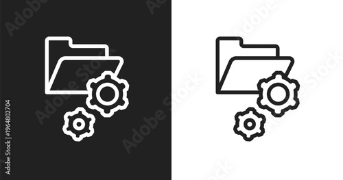 Folder management icon. Linear black, white icon from web development collection. Outline folder management vector. Thin line symbol isolated on white and black background