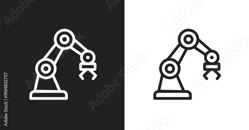 Mechanical arm icon. Linear black, white icon from artificial intelligence collection. Outline mechanical arm vector. Thin line symbol isolated on white and black background