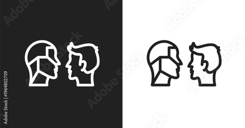 Turing test icon. Linear black, white icon from artificial intelligence collection. Outline turing test vector. Thin line symbol isolated on white and black background