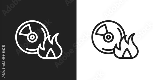 Burn cd icon. Linear black, white icon from it & components collection. Outline burn cd vector. Thin line symbol isolated on white and black background