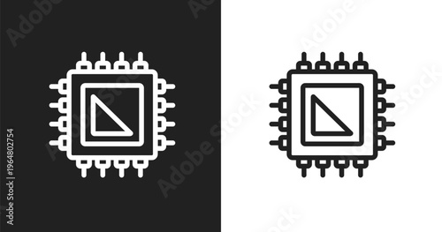 Processor icon. Linear black, white icon from it & components collection. Outline processor vector. Thin line symbol isolated on white and black background