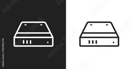 Hard drive icon. Linear black, white icon from it & components collection. Outline hard drive vector. Thin line symbol isolated on white and black background