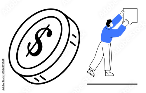 Financial growth. Large dollar coin financial goals while a person reaches upward, ambition and success. Financial growth for investment, savings, motivation, business, and planning