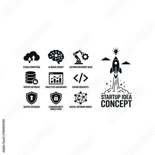 Black and white startup business icons.