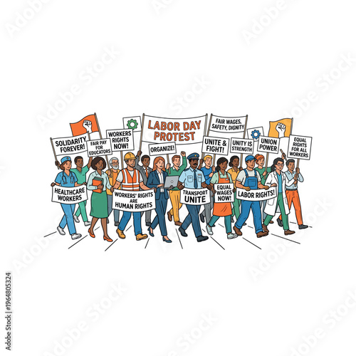 Diverse group of people protesting together.