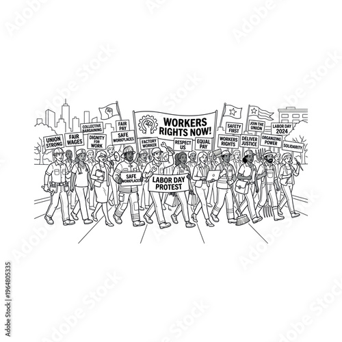 Protesters Marching For Workers Rights Now.