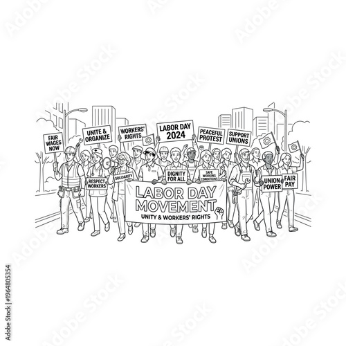 People protesting with Labor Day signs.