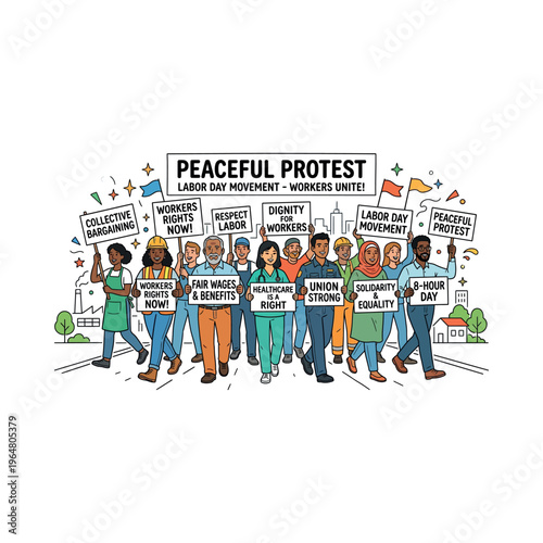 Diverse group of people protesting together.