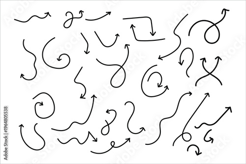 Collection of various curved and straight arrows on a plain white background