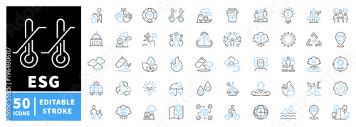 Esg linear icons set. editable line icons for sustainability and environment