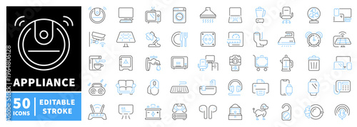 Appliance icons set. editable line icons, outline, home electronics, smart devices