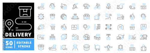 Package delivery icons set. editable line icons, outline, shipping, logistics symbols