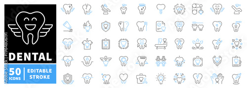 Dental care icons set. editable line icons, outline, oral health symbols