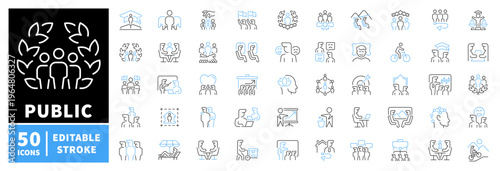 Public icons set. editable line icons. outline, stroke, community, and society symbols