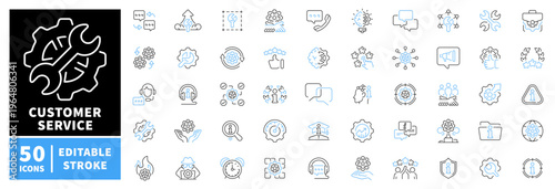 Customer service icons set. editable line icons for communication and support