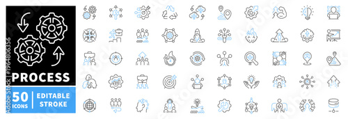 Process icons set. editable line icons, customizable, workflow and productivity tools