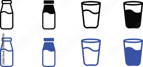A graphic illustration comparing filled and empty bottles and glasses in black and blue