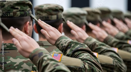 Us military personnel saluting in unison