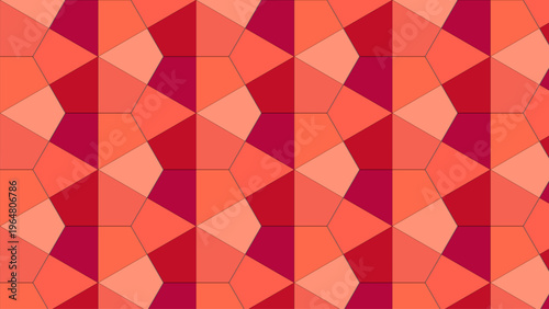 Geometric seamless pattern with red and orange polygons, abstract mosaic background vector, vibrant tessellation texture for textile and web design