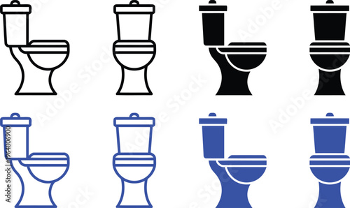 Toilet bowl and seat configurations in various colors and styles