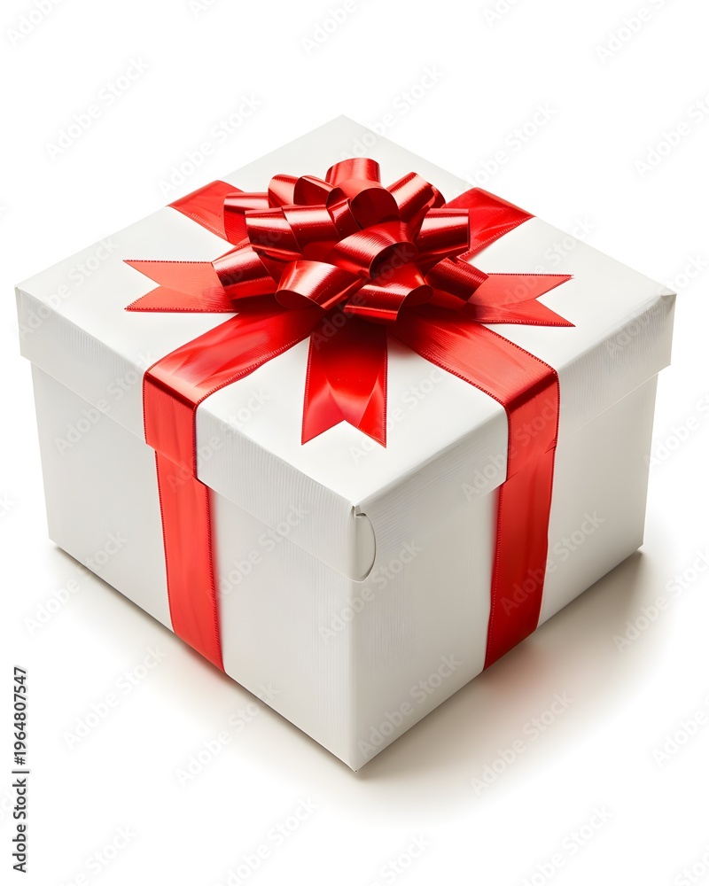 Obraz premium Christmas gift box with red ribbon isolated on white background 