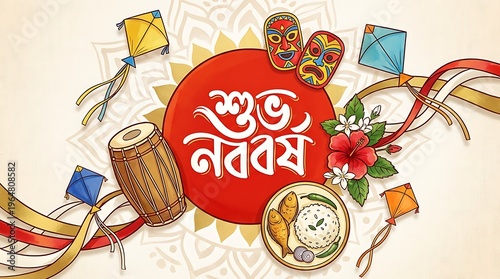 Poila Boishakh Bengali New Year celebration with kites and traditional pohela boishakh