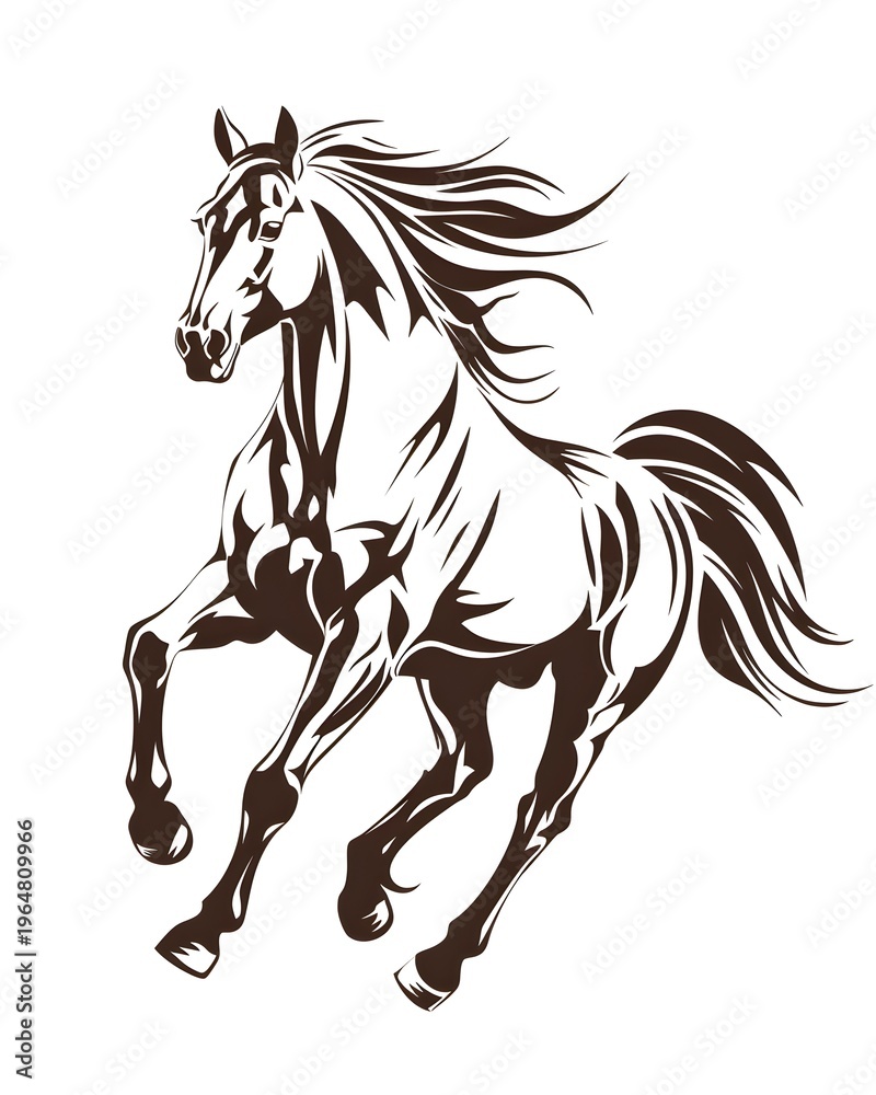 Obraz premium Stylized trot pose illustration of horse in minimal style isolated on white background 