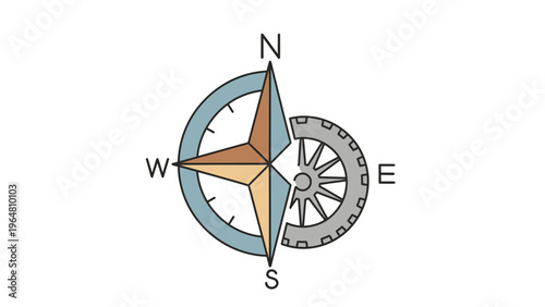 A nautical compass and map illustration featuring a north star navigation icon on white and black backgrounds for travel adventure and cartography design.
