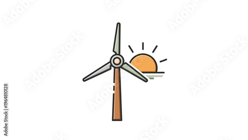 Isolated wind turbine icon vector illustration on a transparent background representing renewable energy electricity generator concept and power direction symbol.