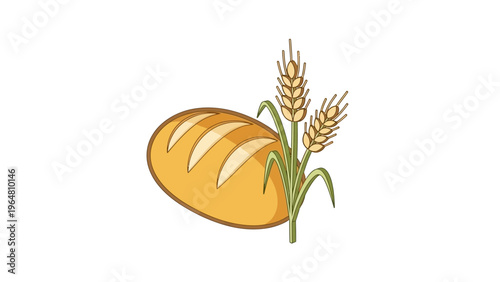 Delicious set of bakery illustrations featuring bread with wheat ears.