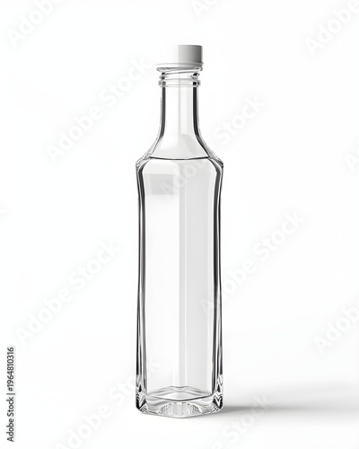Transparent clear bottle mockup with glossy reflections and minimal styling isolated on white background 