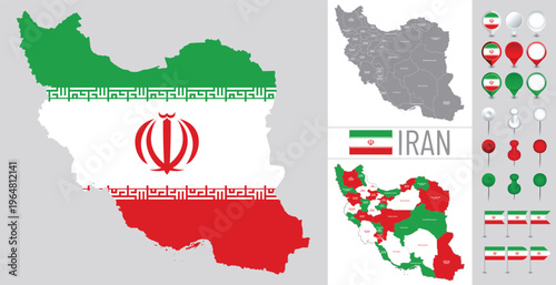 Iran map with provinces and administrative regions, vector illustration middle east