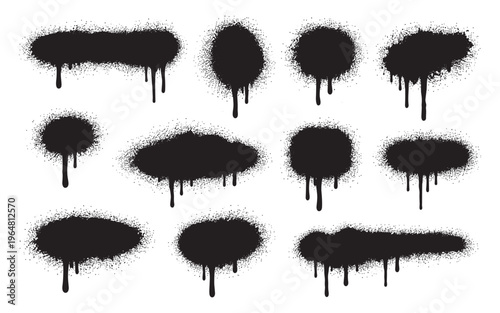 Paint abstract background with spray black isolated and vector drip texture. Art splash graffiti with splatter paint grunge and brush graphic illustration. Stain circle paint with drop white