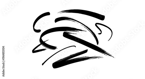 A black abstract brush stroke artwork.