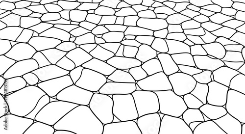 Cracked surface with geometric pattern.