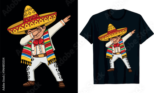 Mexican Boy Dabbing Poncho Cinco de Mayo T-shirt design