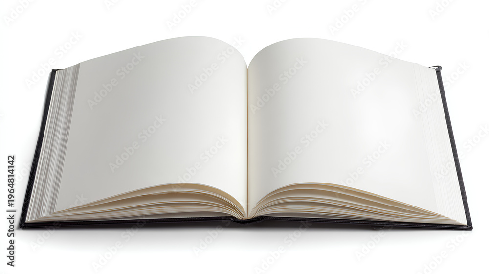 Fototapeta premium Open blank notebook with empty pages for writing or sketching, isolated on white background