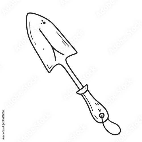 Hand drawn trowel gardening tool. Isolated outline vector illustration, editable stroke