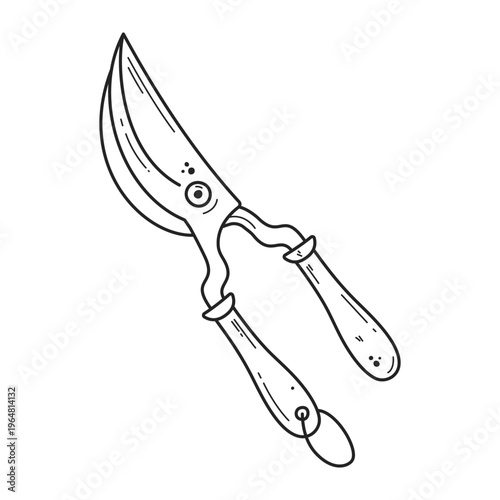 Garden secateur doodle illustration isolated on white background. Hand drawn vector element