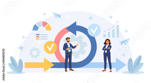 Agile methodology for effective project management. Scrum meeting. Project life cycle.  Flexible developing process. Business people improve business with productive strategy, discuss optimization