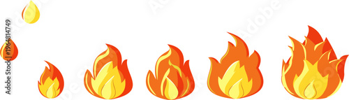 Set of Fire Flames Growing from Small Spark to Large Bonfire
