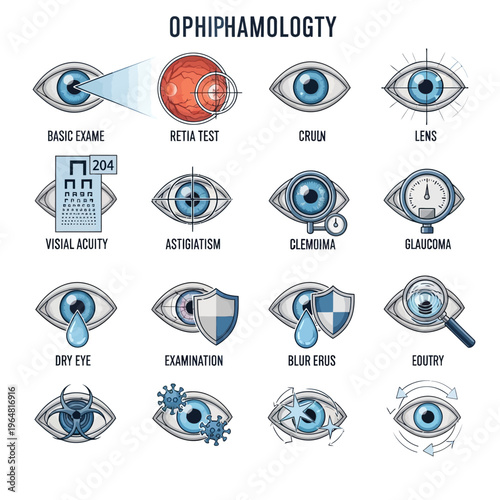 Ophthalmology Medical Eye Care and Vision Health Illustrations.